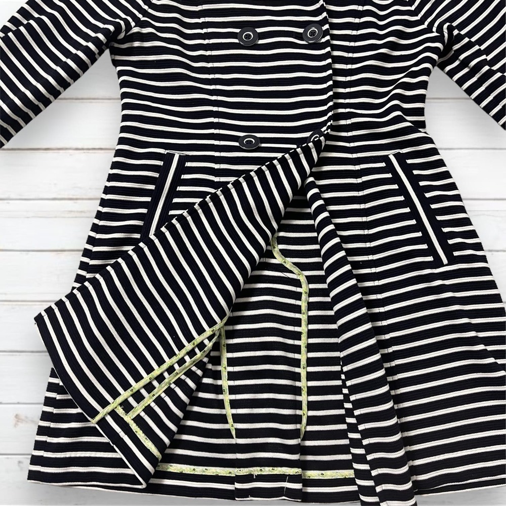Cabi Women's Navy Blue/White Striped Maritime Trench Coat Size XS - Picture 3 of 8